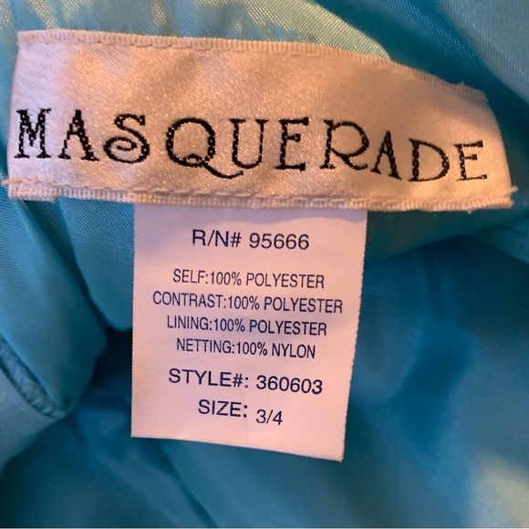 Masquerade Aqua Sequined Strapless MIDI Cocktail Prom Dress Size 3/4 Y2K Vintage - Picture 3 of 8